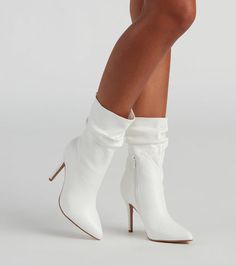 City Streets Slouch Stiletto Boots Elegant White Ankle-high Boots, Chic White Heeled Boots, Medium Width, White Ankle-high Boots With Rubber Sole, White Faux Leather Ankle-high Booties, White Ankle-high Boots With Sculpted Heel, Stiletto Boots, City Streets, Bootie Boots, Shoe Boots