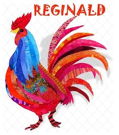 a colorful rooster with the words regnald on it