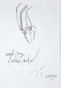 an autographed drawing of a person jumping in the air