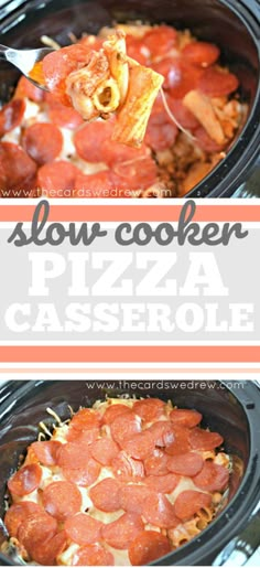 slow cooker pizza casserole with pepperoni and cheese