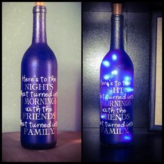 there is a bottle that has lights on it and the words are in different languages