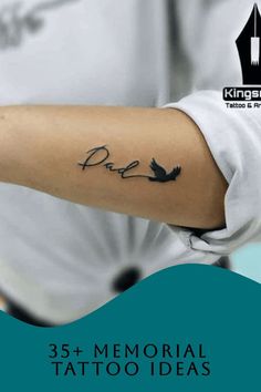 a person with a bird tattoo on their arm and the words love written in cursive writing