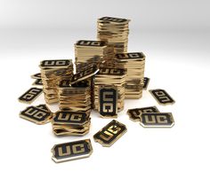 a pile of gold coins sitting on top of each other