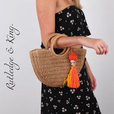 THE PERFECT SIZE TOP HANDLE HANDBAG - The Rutledge & King straw clutch is a fashionable alternative to traditional straw bags for women. The Rutledge and King straw tote offers plenty of room to fit your daily essentials, including your cell phone, lip gloss, wallet, and day to day items. Straw basket bags are a subtle accessory that pairs well with sundresses, rompers, and summer outfits. SUPERIOR DESIGN - Rutledge & King purses and handbags come in trendy colors to go with any look. The high q Summer Shopping Satchel With Detachable Handle, Summer Bags With Detachable Handle For Shopping, Summer Shopping Bags With Detachable Handle, Summer Crochet Bag With Detachable Handle For Shopping, Summer Bucket Bag Pouch With Detachable Handle, Summer Pouch Bucket Bag With Detachable Handle, Summer Travel Orange Bags, Summer Satchel With Braided Handles In Pouch Shape, Summer Satchel With Braided Handles And Pouch Shape