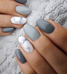 White Grey Nails, Nails Ideas Matte, Grey Marble Nails, Casual Winter Nails, Simple Gel Nails, Casual Nails, Cute Gel Nails