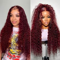 10+ Easy Hairstyles for Every Occasion | christmas hairstyles Burgundy Wig Hairstyles, Burgundy Deep Wave Wig, Red Wig For Black Women, Amazon Wigs, Curly Wigs For Black Women, Lace Front Wigs Human Hair, Female Hair, Female Head, Red Wigs