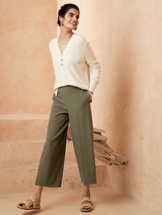 High-Rise Comfort Stretch Easy Crop Wide-Leg Pant | Banana Republic Factory Cropped Wide Leg Pants, Professional Wardrobe, Banana Republic Factory, Cropped Pants, Wide Leg Pants, Casual Pants, Banana Republic, Stretch Fabric, Trousers