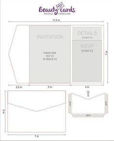 the front and back side of an envelope with measurements for each card, which is cut out