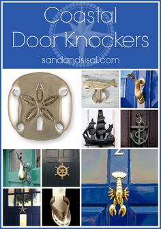 the cover of coastal door knockers is shown with pictures of seahorses and anchors