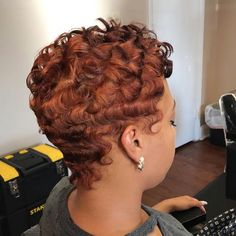 Cute Short Haircuts Red Hair, Copper Pixie Haircut, Copper Pixie Cut Black Women, Ginger Finger Waves, Ginger Pixie Haircut Black Women, Copper Pixie, Short Relaxed Hairstyles, Black Hair Short Cuts