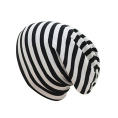 a black and white striped beanie hat on a white background with clippings