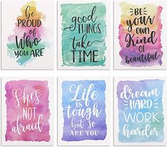 four watercolor prints with different sayings on them