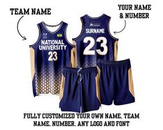 a basketball uniform with the number 23 on it and two matching shorts for each team