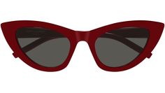 Saint Laurent New Wave sunglasses model SL 213 LILY cat eye acetate frame color code 018 shiny solid red with red temple and solid grey lens. Lily Cat, Off White Virgil, Shapes Images, Sunglasses Model, Eye Frames, Solid Red, Pale Gold, Red Frame, Sunglasses & Glasses