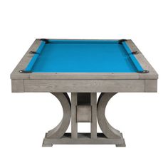 a pool table with a blue cloth on the top and two legs, in front of a white background