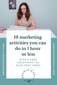 19 of the best marketing activities that you can do in 1 hour or less Digital Marketing Logo, Marketing Activities, Online Business Marketing, Blog Tools, Think Again, Start Ups, Marketing Quotes, Cheat Sheet, Facebook Marketing