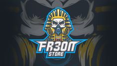 the logo for fr3on store with an egyptian mask on it's face