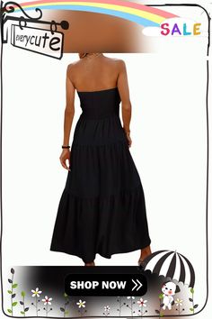 Black Twisted Bandeau Ruched Swing Maxi Dress Chic Ruched Strapless Dress For Vacation, Casual Bandeau Dress With Ruched Detail, Casual Ruched Bandeau Dress, Solid Strapless Ruched Maxi Dress, Black Strapless Dress With Smocked Bodice, Spring Black Bandeau Maxi Dress, Strapless Ruched Maxi Dress In A Solid Color, Casual Black Strapless Dress For Vacation, Black Ruched Bandeau Strapless Dress