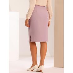 Made of stretch and soft fabric, the Bodycon classic skirt with a side split hem can be convenient for sitting all day or daily walking. A dressy casual pencil skirt designs a wrapped silhouette that hugs the body shows off your curves and makes you look more professional and urban chic. The below-knee-length pencil skirt is perfectly matched with a formal blouse or casual shirt and high heels or flats for work, business, office, party, cocktail, casual or other occasions. Workwear Midi Skirt With Side Slits, Pencil Skirt With Side Slits For Spring Workwear, Split Design Pencil Skirt For Work, Spring Pencil Skirt With Side Slits For Workwear, Midi Skirt With Side Slits For Work, Spring Workwear Skirt With Side Slits, Elegant Workwear Pencil Skirt With Split Design, Elegant Pencil Skirt With Split Design For Work, Workwear Skirt With Side Slits