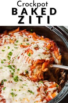 crockpot baked ziti in a slow cooker