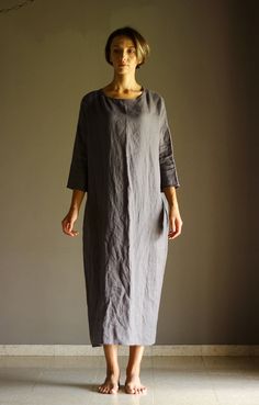 "🌿 ITEM DESCRIPTION Loose maxi dress with two deep side pockets and long sleeves. Comfortable and simple day dress. Fabric: 100% pure linen in medium weight - washed and softened. Color: Big color choice - please see the pics 🌿 SIZING Petit, Regular, Plus Size - all our clothes are custom-made, we do all sizes. The model (5'9'', 174cm) is wearing size S. Feel free to contact me if you need advice on picking the right size or if you have any questions - http://etsy.me/2cs7OEQ EACH ITEM IS MADE- Bohemian Long Sleeve Maxi Dress With Pockets, Relaxed Fit Maxi Dress With Pockets And Long Sleeves, Relaxed Fit Long Sleeve Maxi Dress With Pockets, Long Sleeve Maxi Dress With Side Slits For Daywear, Linen Lagenlook Long Sleeve Maxi Dress, Oversized Long Sleeve Lagenlook Maxi Dress, Oversized Lagenlook Long Sleeve Maxi Dress, Oversized Long Sleeve Dresses With Side Pockets, Oversized Long Maxi Dress With Pockets