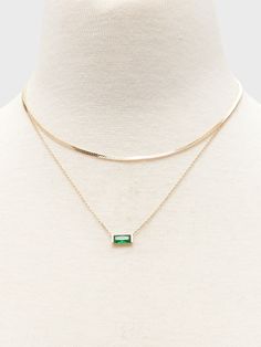 Emerald Double Layer Necklace | Banana Republic Chic Gold Jewelry With Jewels, Chic Gold Crystal Jewelry, Chic Gold Cubic Zirconia Jewelry, Chic Crystal Jewelry With Jewels, Elegant Gold Jeweled Chain Necklace, Chic Gold Necklace With Gemstone, Chic Gold Necklaces With Gemstone, Glamorous Jeweled Gold-plated Jewelry, Glamorous Gold Jewelry With Gemstones