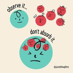 an image of two apples with faces and words on them that say observe it, don't absorb it