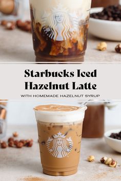 starbucks iced hazelnut latte with homemade hazelnut syrup is the perfect drink for cold weather