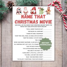 Christmas Movie Game - Digital Download Host the best Christmas dinner party for your family, friends, or office with this Christmas Game! This game is designed to bring joy and fun to your party or event! This is a much-needed addition to your event or get together! Instantly download and print the games, allowing you to spend more time enjoying the festivities with your friends and family! There's no need to wait for a product to arrive in the mail; this is an instant, digital download! What's Included Inside: 🌲 Christmas Name That Movie Game Do you want more? Get the bundle! Link to 50 Christmas Game Bundle: https://www.etsy.com/listing/1825916893/50-christmas-games-christmas-party-games How to Download: To access your digital files from your account: 1) When logged into Etsy, click "Y Christmas Movie Theme Party, Christmas Movie Game, Movie Trivia, Game Name, Christmas Game, Christmas Dinner Party