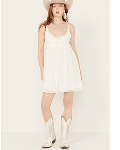 Yura Women's Crochet Accent Sleeveless Mini Dress, White Scoop Neck Mini Dress For Summer, Lace Sleeveless Mini Dress, Summer Sleeveless Lace Mini Dress, Sleeveless Lace Mini Dress For Summer, Lace Sleeveless Mini Dress For Summer, Summer Sleeveless Dress With Spaghetti Straps And Lace Trim, Fitted Sleeveless Dress With Crochet Trim, Fitted Sleeveless Crochet Dress With Lace Trim, Summer Sleeveless Mini Dress With Lace Trim