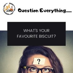 a woman wearing glasses with the words what's your favorite biscuit? on her forehead