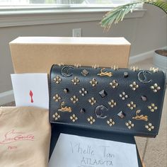 Christian Louboutin Paloma Studded Clutch Or Crossbody Bag. In Great Condition Comes With Dust Bag, Card And Box. Louboutin Bag, Louboutin Bags, Studded Clutch, Paloma, Louis Vuitton Monogram, Luxury Bags, Black Red, Christian Louboutin, Crossbody Bag