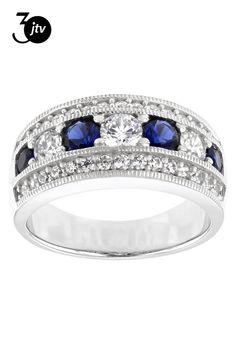 Bella Luce�� sapphire and white diamond simulants 1.87ctw round, platinum over sterling silver ring. Measures approximately 0.81"L x 0.31"W and is not sizeable. The diamond equivalent weight is 1.13ctw. 3 Stone Rings, Yellow Gemstones, Rings Jewelry Fashion, Diamond Simulant, Earring Findings, Types Of Rings, Turquoise Gemstone, Birthstone Ring, Birthstone Jewelry