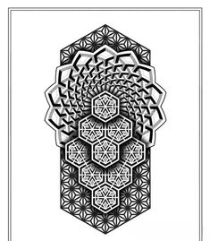 an intricate design in black and white, with geometric shapes on the back of it