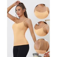 The women's camisole features soft fabric in various colors for the whole family. These soft modal/spandex camis, with built in shelf bra are great for layering or lounging around on a warm day. Item Features: 1) Spaghetti straps design,shoulder straps are adjustable,allows you to adjust the length you like. 2) Flat seams move smoothly against your skin. 3) Soft & comfortable modal fabric,spandex with good retention could keep the shape after wearing many times. 4) Simple and basic color easily Womens Camisoles, Target Clothes, Spaghetti Strap Tank Top, High Neck Tank Top, Padded Bras, Cotton Tank Top, Workout Tank Tops, Ladies Party, Knitted Tank Top