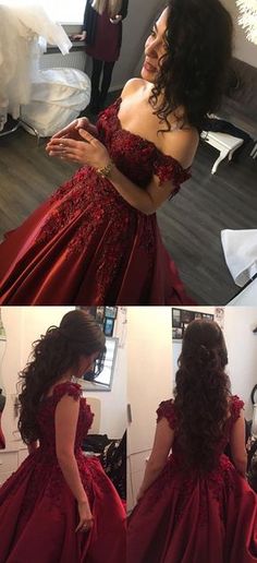 burgundy lace appliques wedding dresses ball gowns off shoulder bride dress Burgundy Evening Dress, Burgundy Prom, Satin Evening Gown, Elegant Bridesmaid Dresses, Prom Dress Stores, Off Shoulder Dresses, Dresses Formal Elegant, Elegant Prom Dresses, White Prom Dress