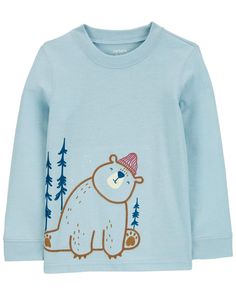 Crafted in soft jersey with an adorable winter bear on the front, this long-sleeve tee is a colder weather essential. Bear Graphic Tee, Toddler Boy Tops, Baby Boy Tops, Winter Bear, Pants Shirt Men, Toddler Winter, Free Jeans, Carters Baby Boys, Bear Graphic