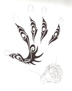 a drawing of a hand with black and white designs on it