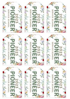 six tags with flowers on them that say,'flower zone'in green and red