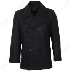 Men's Black US Navy Pea Coat Warm Vintage Style Wool Naval Jacket Overcoat | eBay Classic Black Double-breasted Wool Coat, Black Pea Coat With Buttons For Winter, Black Winter Pea Coat With Buttons, Black Single-breasted Wool Coat For Cold Weather, Black Long Pea Coat With Pockets, Black Pea Coat With Double Button And Lapel Collar, Double-breasted Black Pea Coat For Business, Black Double-breasted Pea Coat For Business, Black Single Breasted Long Pea Coat