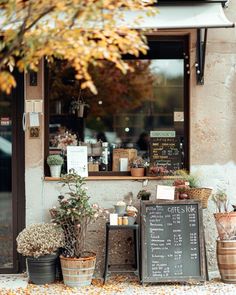 Cafe Aesthetic Decor, Tiny Shop Design, Cozy Shop Interior, Tea Shop Exterior, French Coffee Shop Aesthetic, Southern Coffee Shop, Rainy Coffee Shop Aesthetic, Fall Coffee Shop Aesthetic, Cute Small Cafe