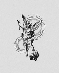 Italian Mythology Tattoo, Old School Angel Tattoo, Black Tattoos Men, Tattoos Greek Mythology, Biblical Tattoos For Men, Hermes Tattoo, Illustrative Tattoos, St Michael Tattoo, German Tattoo