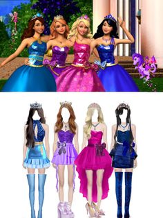 the barbie dolls are all dressed up in different outfits