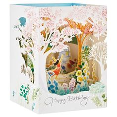 a birthday card with an image of birds and flowers