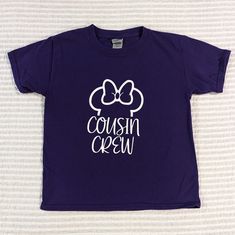 Gildan Heavy Cotton Custom "Cousin Crew" T-Shirt Youth Xs Purple Nwot *See My Closet For Matching Sibling Shirt Listing Cousin Crew Disney Shirts, Disney Cousin Shirts, Disney White Pre-shrunk T-shirt, White Pre-shrunk Disney T-shirt, White Short Sleeve Disney T-shirt, Disney Short Sleeve Letter Print T-shirt, Disney Short Sleeve T-shirt With Letter Print, Cousin Shirts, Matching Sibling Shirts