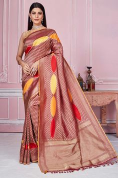 Buy beautiful maroon heavy zari Banarasi sari online in USA. Look your best on festive occasions in latest designer saris, pure silk sarees, Kanjivaram silk sarees, handwoven saris, tussar silk sarees, embroidered saris from Pure Elegance Indian fashion store in USA.-full view Brown Banarasi Silk Dupatta With Zari Weaving, Brown Banarasi Silk Dupatta With Pallu, Brown Banarasi Silk Traditional Wear, Brown Banarasi Silk Traditional Wear For Festivals, Traditional Brown Banarasi Silk Wear, Art Silk Brown Saree With Cutdana Detail, Brown Banarasi Silk Saree With Zari Work, Brown Art Silk Saree With Cutdana, Brown Saree With Zari Weaving For Diwali