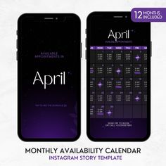 an app for the month of march with purple and black screenshots on them