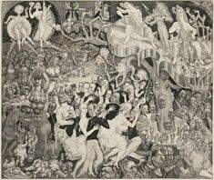 an old painting with many people and animals