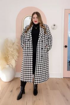 Houndstooth Coat Outfit, Plus Size Witchy Outfits, Simple Winter Outfits, Best Winter Outfits, Women Overcoat, Winter Outfit Inspiration