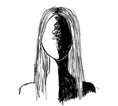 a black and white drawing of a woman with long hair